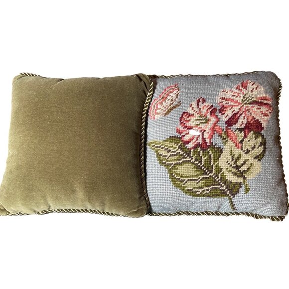 Square Vtg Hibiscus Tapestry Pillows W/Velvet Back & Rope Trim 9”X 9”Set of 2 - Picture 1 of 5